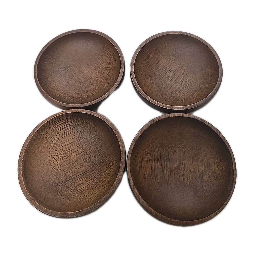Lot of 4‎ Vtg MCM Wooden Made in Taiwan Round Jewelry Trinket Pill Box w/out Lid
